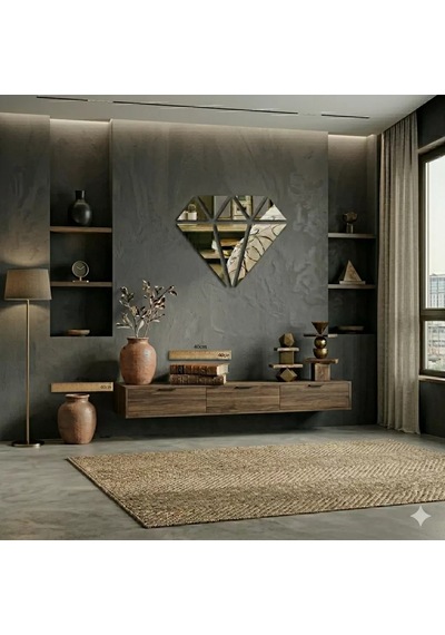 Mey İthalat 40x40 Cm Elmas Formlu Kırılmaz Pleksi Ayna - Geometrik Duvar Dekoru -