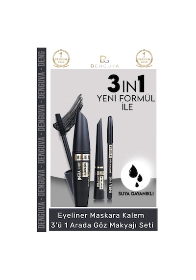 Kozmetik Siyah Suya Dayanıklı Dolgun Kalıcı Eyeliner Maskara Kalem 3'ü 1 Arada Göz Makyajı Seti Standart