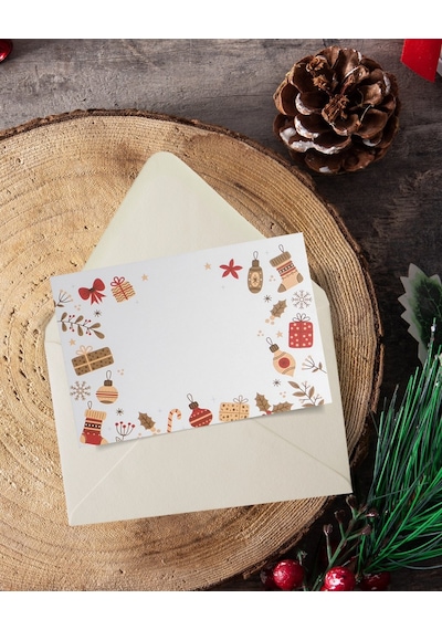 Yılbaşı Süsleri Temalı Kartpostal Seti, Yeniyıl, Tebrik, Hediye V
