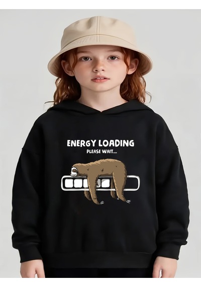 Uyguntarz Tembel Animal Baskılı Oversize Çocuk Sweatshirt Siyah