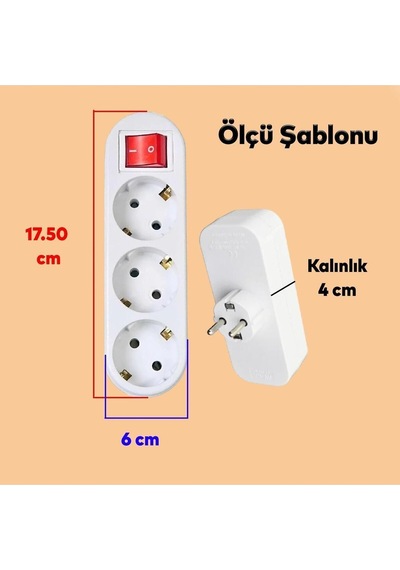 Beyaz 3'lü Grup Priz Golyat Anahtarlı Düğmeli Fiş Priz Topraklı Çoklu Çoğaltıcı Kablosuz Üçlü Piriz