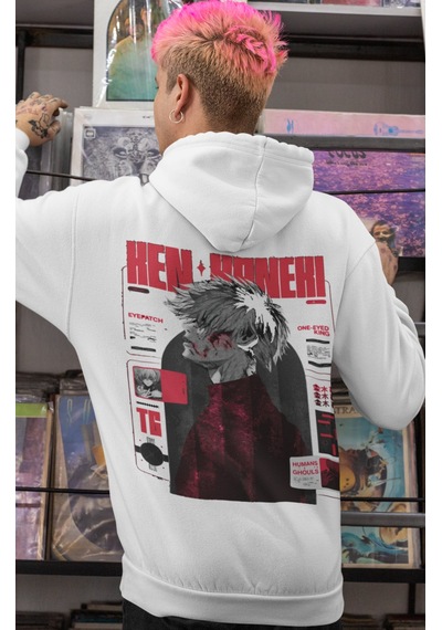 Sevbano Ken Kaneki Tokyo Ghoul Anime Sırt Baskılı Unisex Oversize Penye H beyaz