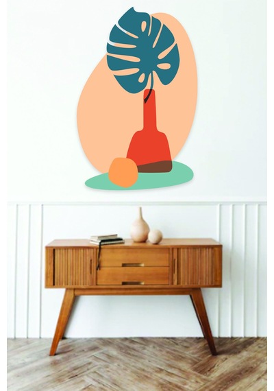 Bohem Tarz Saksı Ve Yaprak Duvar Sticker 70x50 Cm