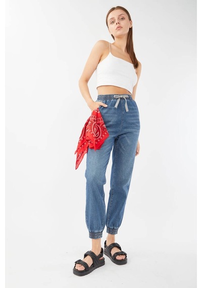 Kadın Lastikli Jogger Pantolon Koyu Mavi 001