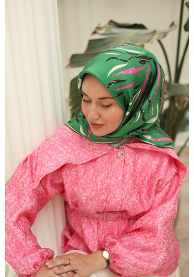 Silk Home Yeşil Pembe Desenli Tivil İpek Eşarp 11432-58 Çok Renkli