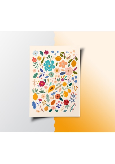 Çerçevesiz Poster Renkli Bitki Ve Çiçek Temalı Dijital Baskı Poster,krem Rengiev, Ofis, Salon