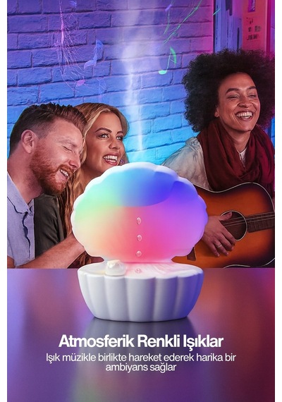 İstiridye Hava Nemlendirici Bluetooth Hoparlör & Geri Akışlı Su Damlama Sistemi