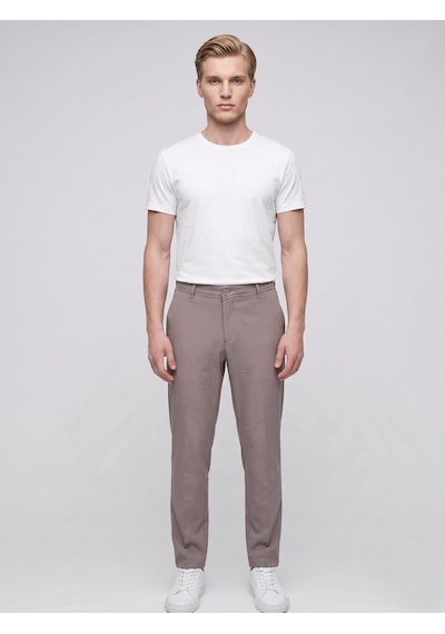 Plus Scorpion Erkek Yazlık Bağcıklı Kumaş Pantolon Slim Fit Rahat Kesim Günlük Pantolon Vizon