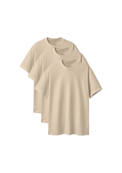 Velvoria Unisex Oversize Basic 3'lü Bej Renk T-shirt Çok Renkli18