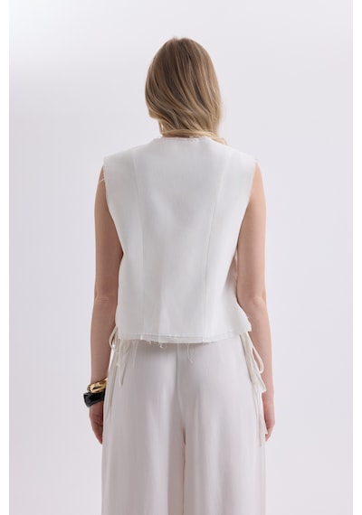 Mai Collection Mai Studios Co. Shonas Bağcık Detay Ekru Yelek Pantolon Takım Ekru