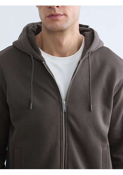 Lcw Vision Kahverengi Kapüşonlu Standard Fit Erkek Fermuarlı Sweatshirt