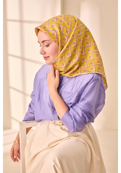 Silk Home Twill İpek Eşarp 11474 - 90 X 90 / Asit Yeşili,mor,beyaz - 58 Asit Yeşili,mor,beyaz - 58