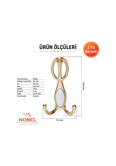Arya Portmanto Askısı, Metal Vestiyer Askısı, 72 Gr, Dolap Ve Duvar Askılığı, Altin Vidalı Altın