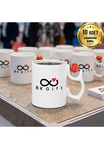 Logonuza Özel 10 Adet Basketbol Temalı Beyaz Kupa Kurumsal Baskılı Kupa Bardak