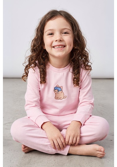 Zuzunga Kız Çocuk Bej Rengi Süprem %100 Pamuk Kedi Baskılı Pijama Takımı Toz Pembe Zuzunga Kız Çocuk Bej Rengi Süprem %100 Pamuk Kedi Baskılı Pijama Takımı Toz Pembe
