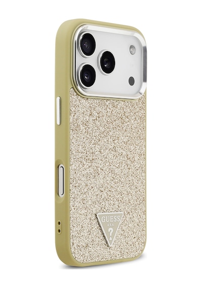 Apple Uyumlu iPhone 17 Pro Kılıf Guess Lisanslı M-safeli Metal Kamera Çerçeveli Üçgen Logolu Glitter Gold Gold