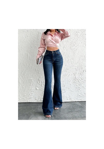 Kene Jeans Lacivert Ön İşlemli İspanyol Paça Kot Jeans Lacivert