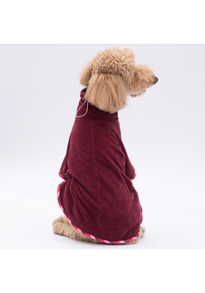 Bordo Bogota Köpek Bornozu-köpek Kurulama Havlusu- Kedi Köpek Kıyafeti