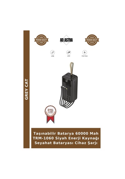 Taşınabilir Batarya 60000 Mah Trm-1060 Siyah Enerji Kaynağı Seyahat Bataryası Cihaz Şarjı Çok Renkli