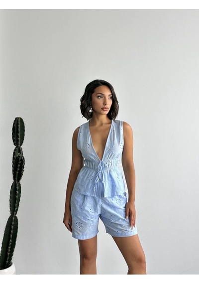 Verymoda Nakışlı Vual Şort D2821 Mavi