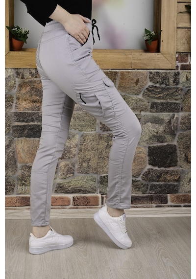 Black Steel Bel ve Paça Lastikli Kargo Cep Fermuarlı Pantolon- Qkbyn444