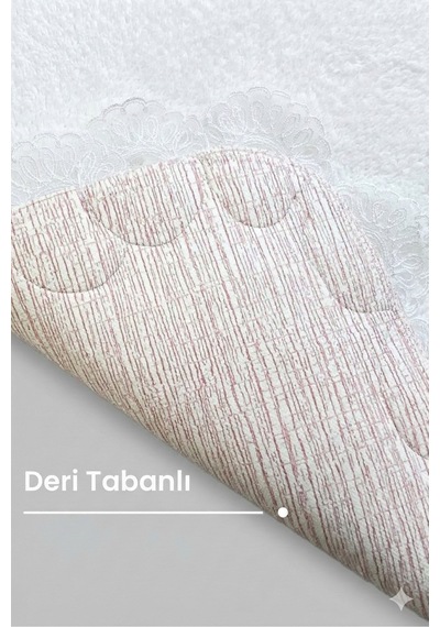 Gülruba Köşeli Beyaz Çeyizlik Dantelli 2'li Banyo Paspası Seti Kaymaz Tabanlı Klozet Takımı Kahve