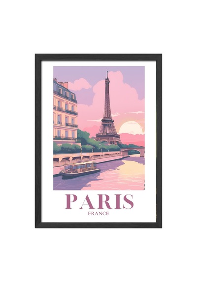 Paris Siyah Ahşap Çerçeveli Poster, Dekoratif Seyahat Duvar Tablosu