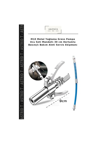 M10 Metal Yağlama Gress Pompa Ucu Seti Mandallı 30 Cm Hortumlu Basınçlı Bakım Aleti Servis Ekipmanı