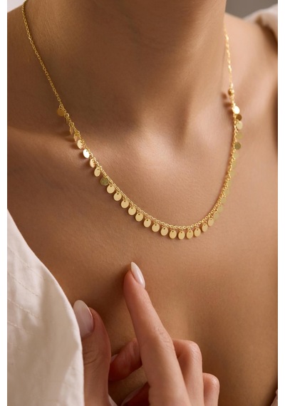 925 Ayar Gümüş Gold Kaplama Minimal Pullu Model Kolye