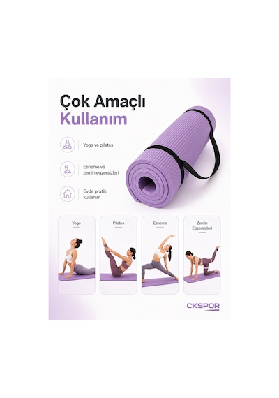 Ckspor 15 Mm Kaymaz Nbr Pilates Matı Taşıma Askılı Yoga Veegzerisiz Minderi Mor