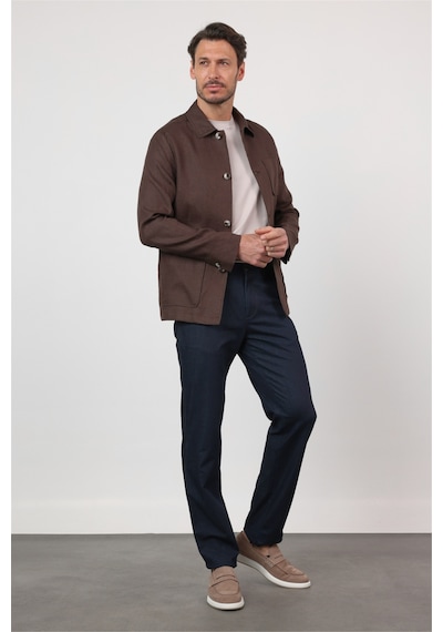 İmza Berberi Yaka Keten Düz Slim Fit Casual Mont 1007260152 Kahverengi
