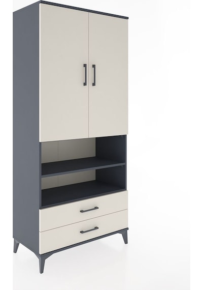 Hyperion Dolap 5 Raflı 2 Çekmeceli 2 Kapaklı 88x44x195 Antrasit-aytaşı Antrasit