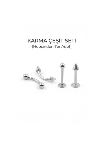 4'lü Kararmaz Cerrahi Çelik Karma Piercing Seti Tragus Helix Kaş Göbek Dudak Rook Kıkırdak Küpesi Gümüş