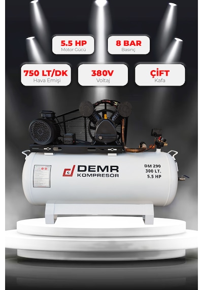 Demr Kompresör Pistonlu 300 LT 2 Kafa 8 Bar 5.5 HP IDM290 Hava Kompresörü