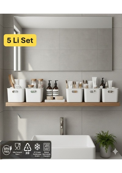 Bath 5 Adet Banyo Düzenleyici Organizer Beyaz Renk Plastik Çok Amaçlı Dolap Düzenleyici Plastik 25 X Diğer