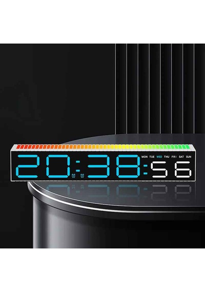 Monozone Dijital Led Masa Saati Ses Ritim Sensörlü Rgb Işıklı Alarm Saat Müzikle Senkron Dekoratif Gece Lambası Siyah