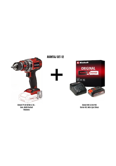 Einhell Set-12 Einhell Tp-cd 18/50 Li-i Bl Akülü Darbeli Vidalama+einhell 18v 2,5 Ah Pxc Starter Kit, Akü & Şarj Cihazı