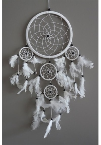 Üç Gözlü Beyaz Rüya Kapanı / Dreamcatcher (16,5 Cm Çap)