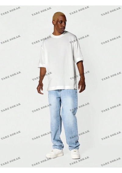 Startmore Düz Erkek 4 Baskısız Baskılı Oversize Kalıp Unisex T-shirt Beyaz