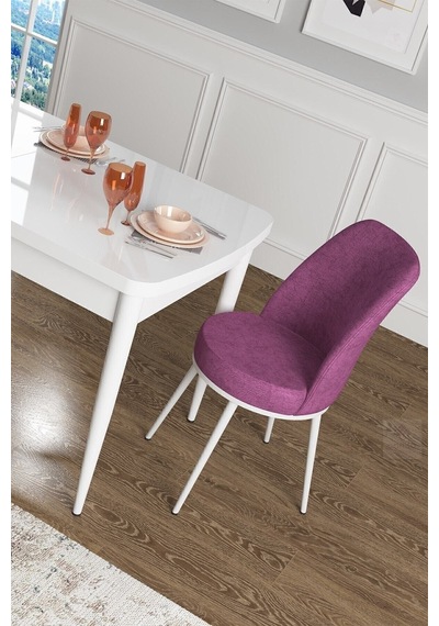Canisa Concept Han Serisi 70x114 Açılabilir Mdf Mutfak Masası Takımı Beyaz Masa 6 Mor Sandalye Masa Beyaz Sandalyeler Mor