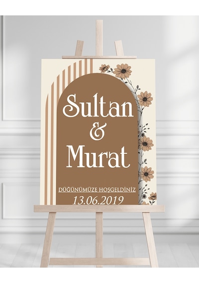 Söz Nişan Düğün İçin 50x70 Karşılama Panosu - Sonbahar Çiçek Temalı Beyaz