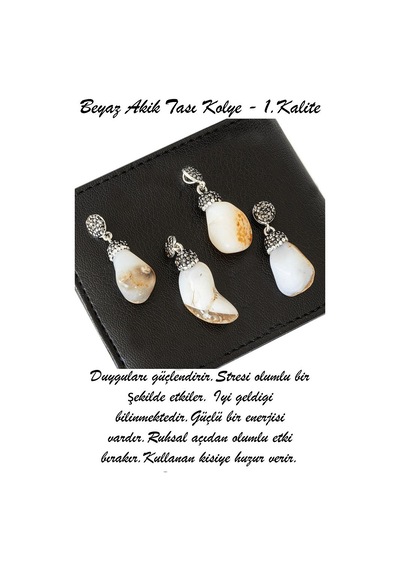 Erilsa Sertifikalı Zirkon Taşlı Ham Beyaz - Sarı Akik Taşı Kolye Çok Renkli