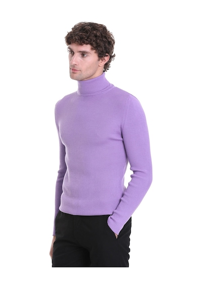 Hatemoğlu Lila Slim Fit Fitilli Balıkçı Yaka Yünlü Triko Kazak 34232023a01 Lila