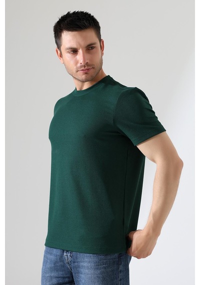 Erkek Fitilli Slim Fit Bisiklet Yaka Düz Renk T-shirt YESIL