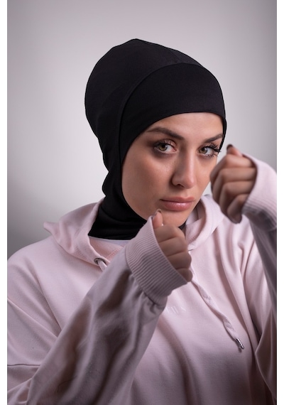 Hürrem Bone Siyah Pratik Hazır Geçmeli Bone Viskon Kumaş Hijab Spor 2106_01 Siyah