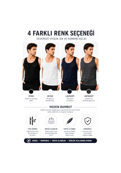 Westicgiyim Erkek Bambu Atlet %96 Bambu Delikli Jakarlı Nefes Alabilen Esnek Günlük Atlet Gri