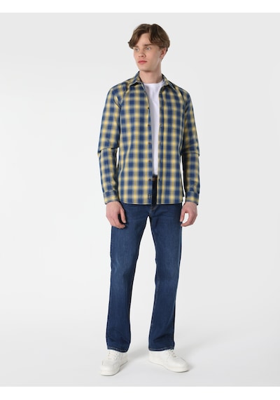 Colin's Slim Fit Kareli Mavi Erkek Uzun Kol Gömlek CL1061650_Q1.V1_INV