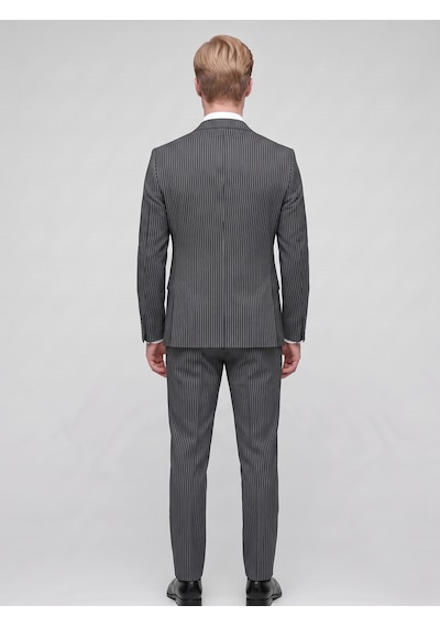 Tk6890 Erkek Çizgili Takım Elbise Slim Fit Modern Kesim Şık Klasik Ceket Pantolon Takım Antrasit
