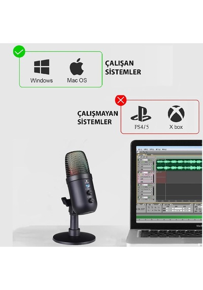 Profesyonel Kardioid Rgb Oyuncu Stüdyo Kayıt Kablolu Podcast Mikrofonu