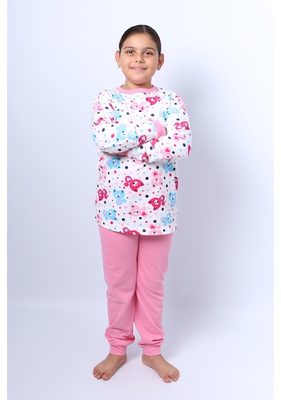 Kız Çocuk Pijama Takımı Baskılı Ribanalı C50 Toz Pembe